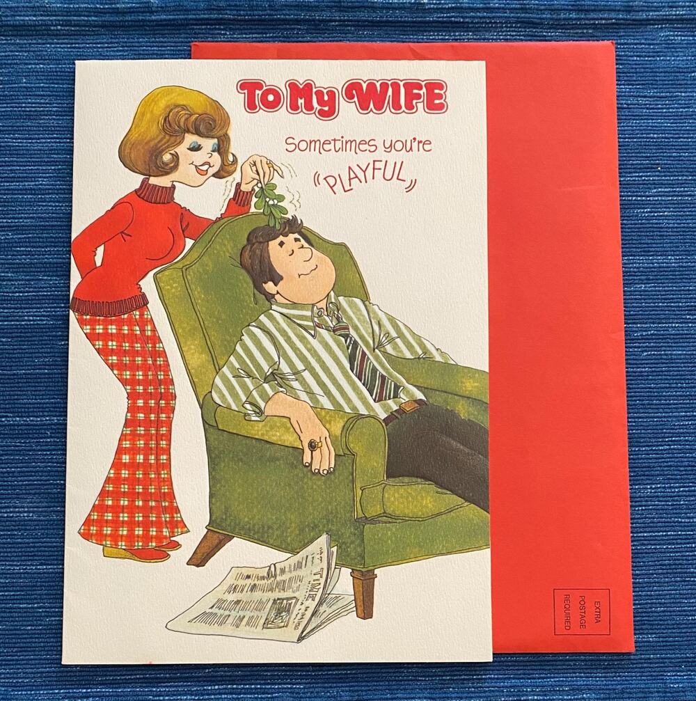 Vintage Unused Hallmark Christmas Card To My Wife Playful Serious Casual Cool